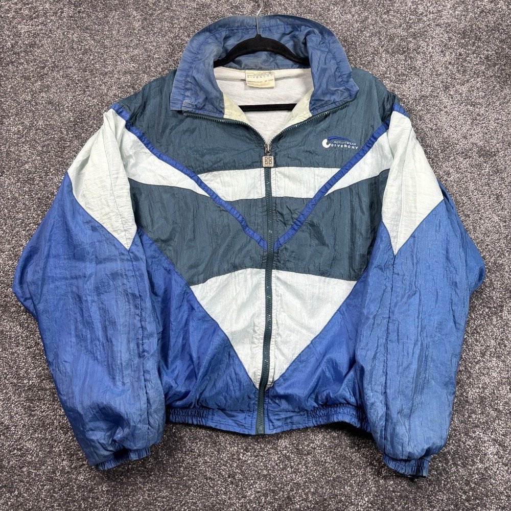 Vintage 90s Givenchy Activewear Jacket Mens Large Blue Colorblock Windbreaker
